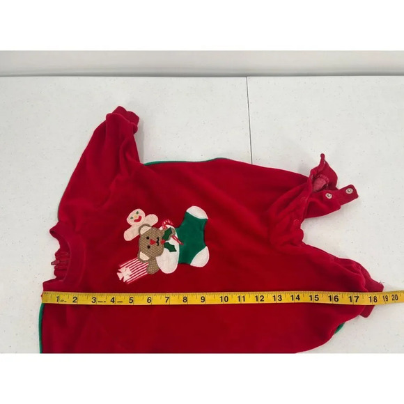 Vintage Betti Terell 3M Baby Sleeper Red Velour Bear Gingerbread Holiday Zip-Up - Picture 9 of 11